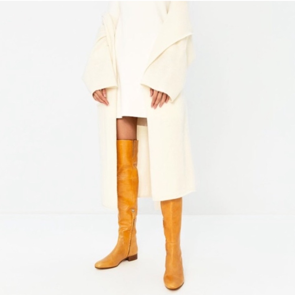 ZARA LEATHER OVER THE KNEE BOOTS YELLOW